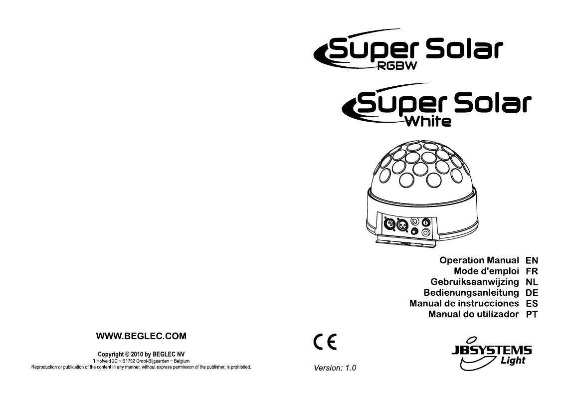 Mode d'emploi JBSYSTEMS LIGHT SUPER SOLAR RGBW