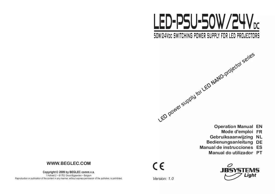 Mode d'emploi JBSYSTEMS LED-PSU-50W 24VDC