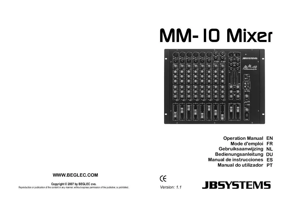 Mode d'emploi JBSYSTEMS MM-10 MIXER