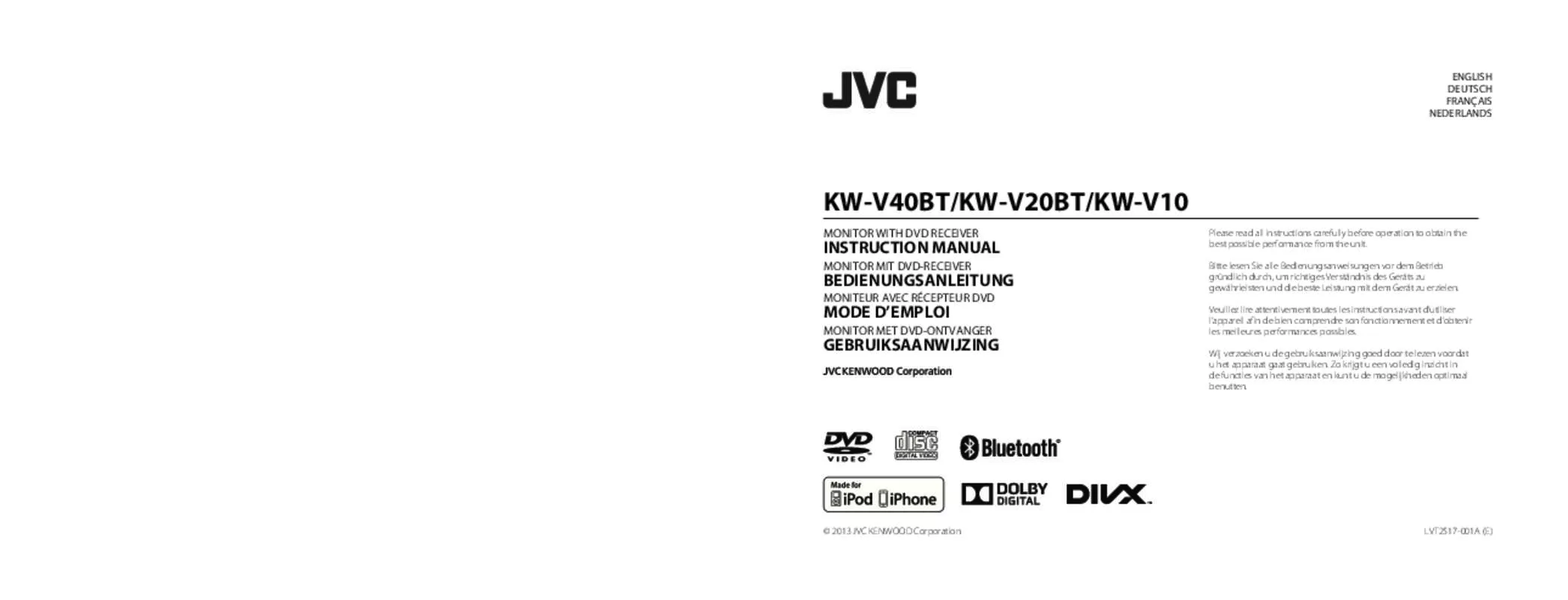 Mode d'emploi JVC KW-V20BTE