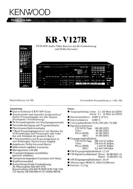 Mode d'emploi KENWOOD KR-V127R