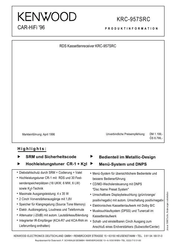 Mode d'emploi KENWOOD KRC-957SRC