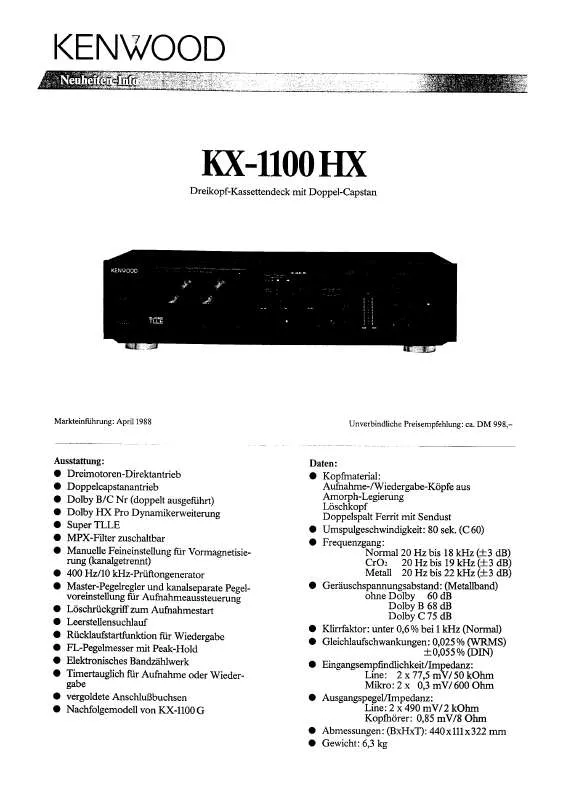 Mode d'emploi KENWOOD KX-1100HX
