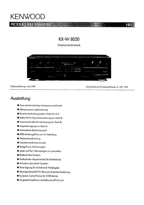 Mode d'emploi KENWOOD KX-W8020