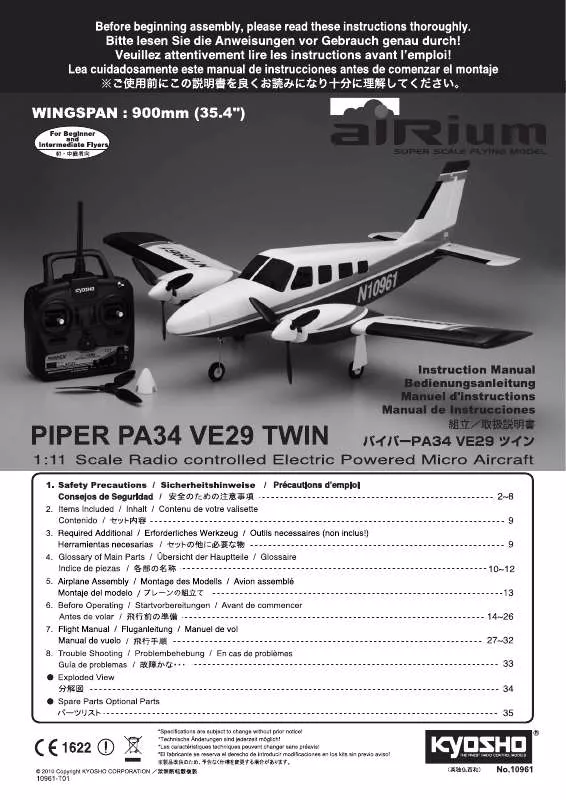 Mode d'emploi KYOSHO PIPER PA34 VE29 TWIN