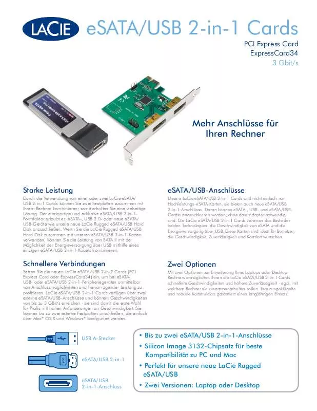 Mode d'emploi LACIE ESATA/USB 2-IN-1 CARD