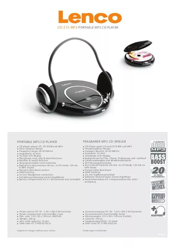 Mode d'emploi LENCO CD-215 MP3