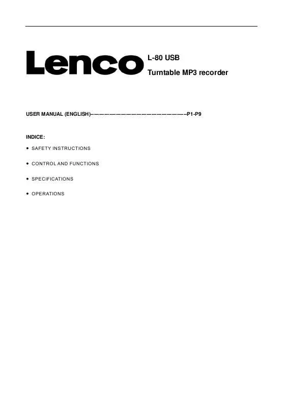 Mode d'emploi LENCO L-80 USB