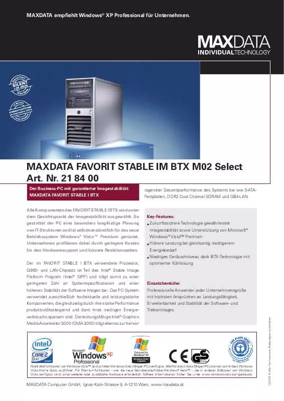 Mode d'emploi MAXDATA FAVORIT STABLE IM BTX M02 SELECT