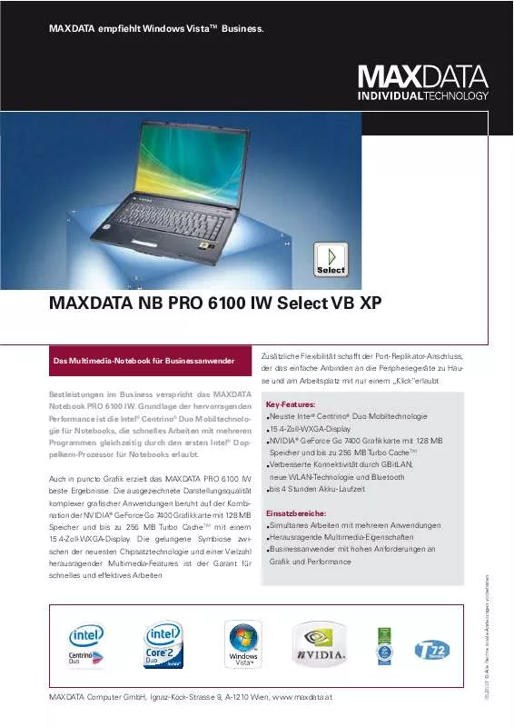 Mode d'emploi MAXDATA NB PRO 6100 IW SELECT VB XP