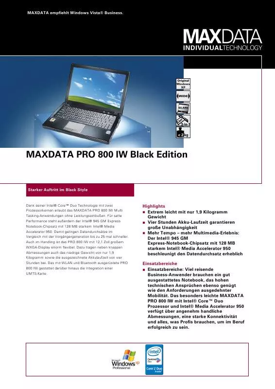 Mode d'emploi MAXDATA PRO 800 IW BLACK EDITION
