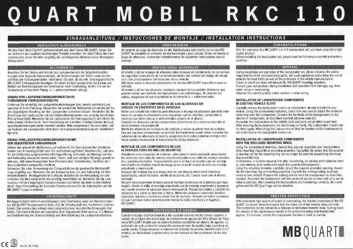 Mode d'emploi MB QUART RKC 110