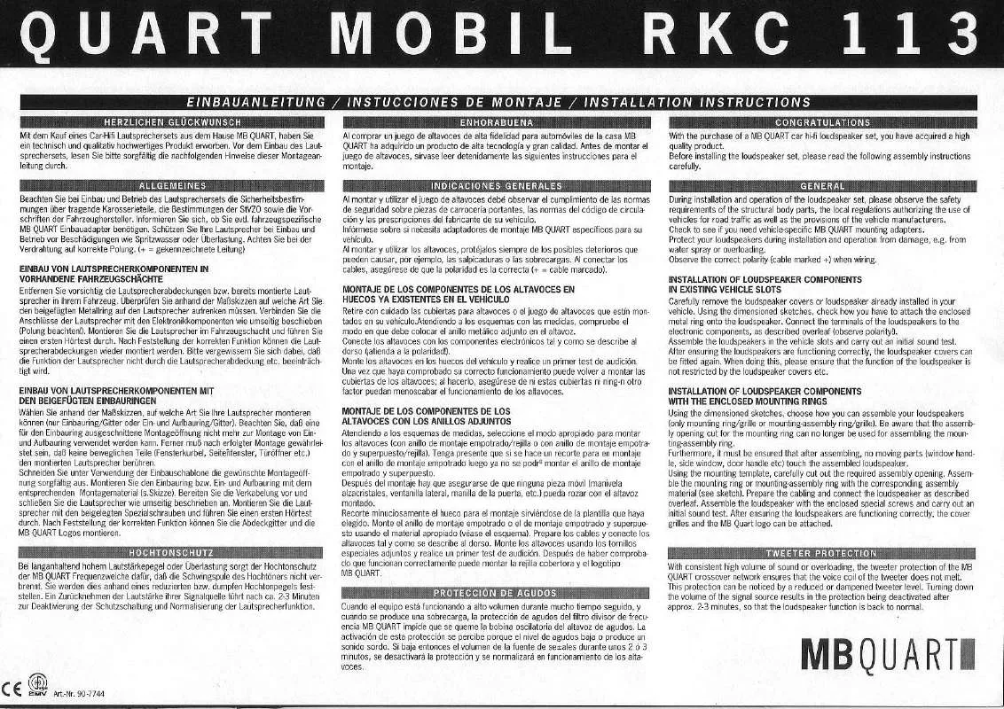 Mode d'emploi MB QUART RKC 113