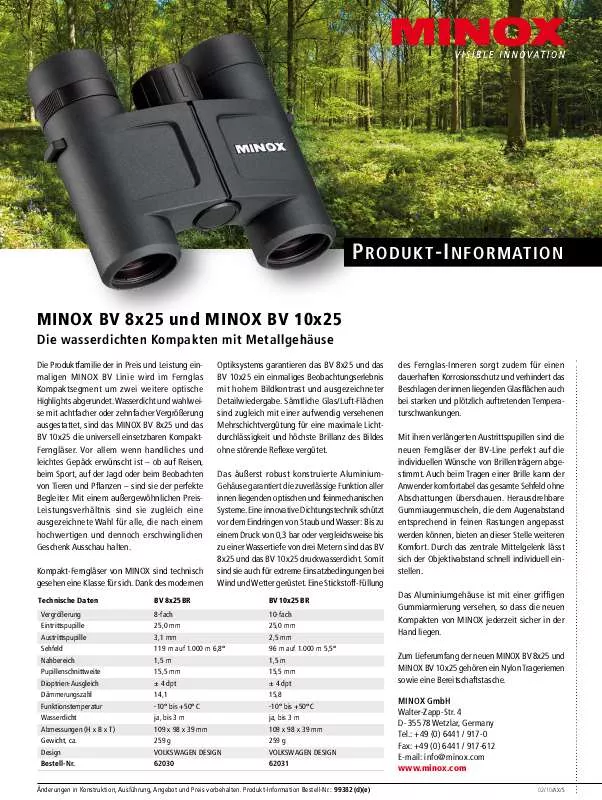 Mode d'emploi MINOX BV 10X25