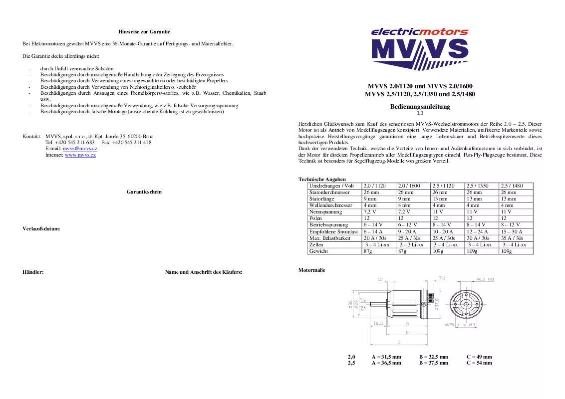 Mode d'emploi MVVS 2.0-1600