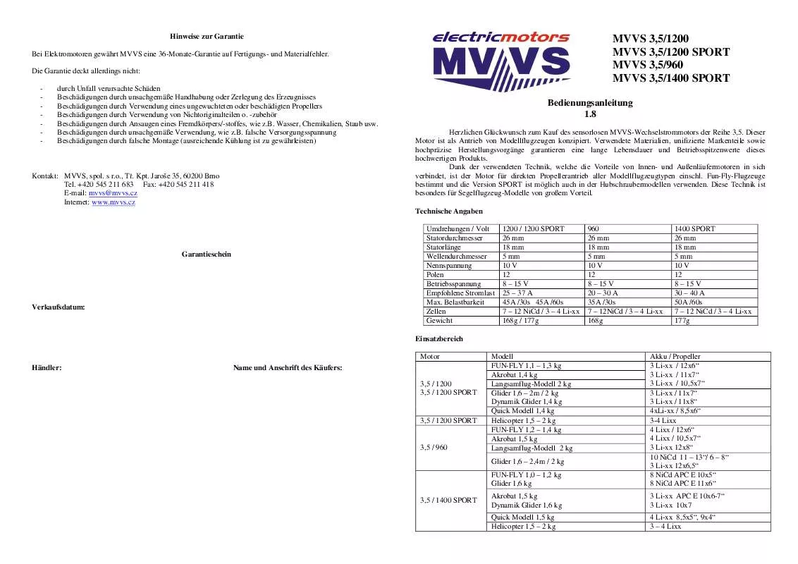 Mode d'emploi MVVS 3.5-1400 SPORT