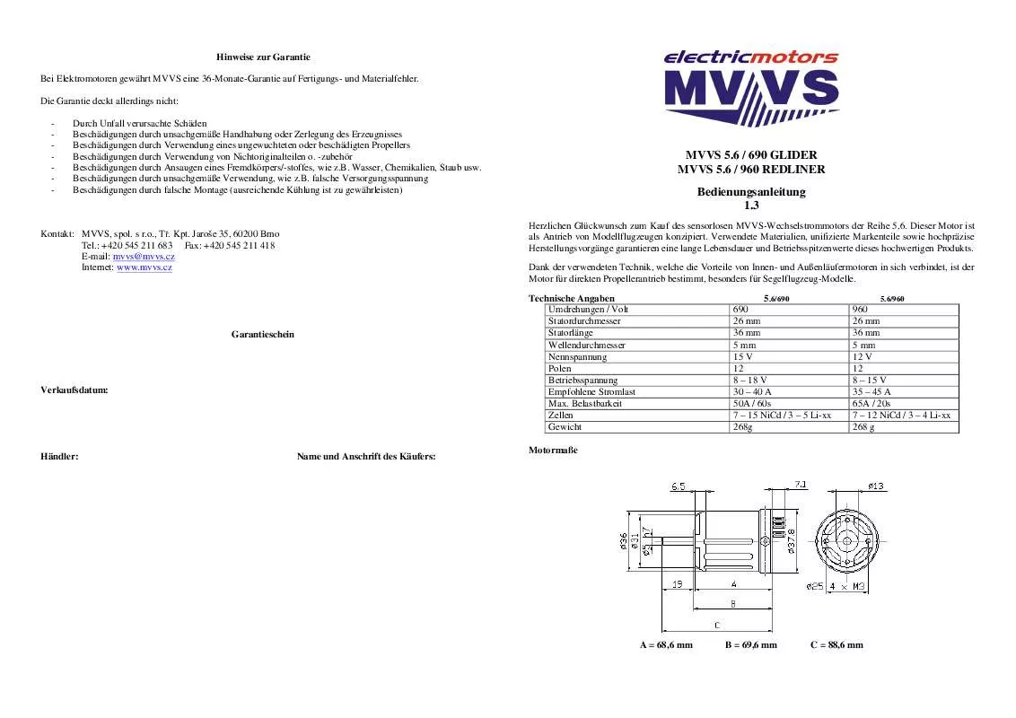 Mode d'emploi MVVS 5.6-690 GLIDER
