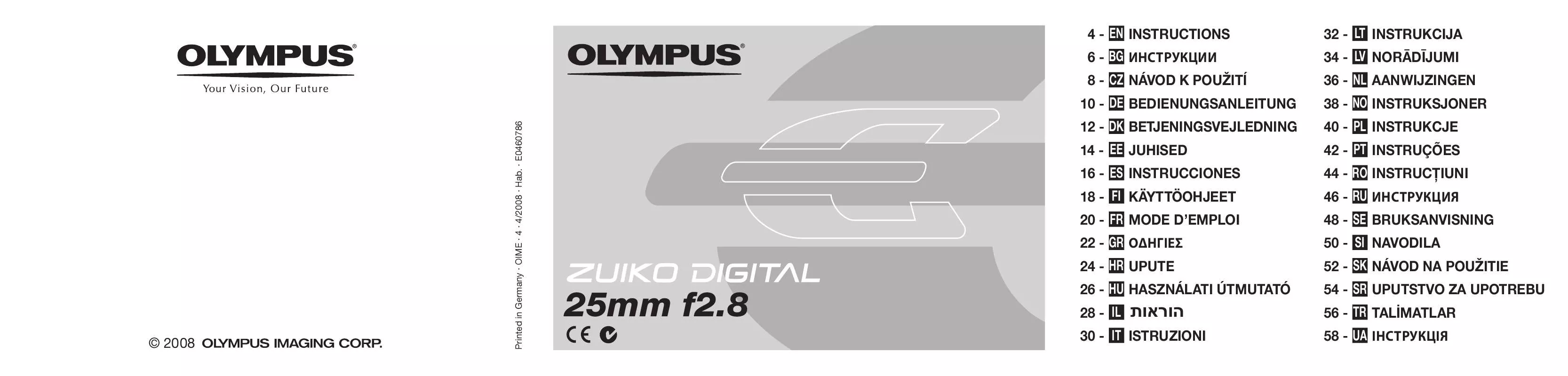 Mode d'emploi OLYMPUS ZUIKO DIGITAL 25MM F2.8