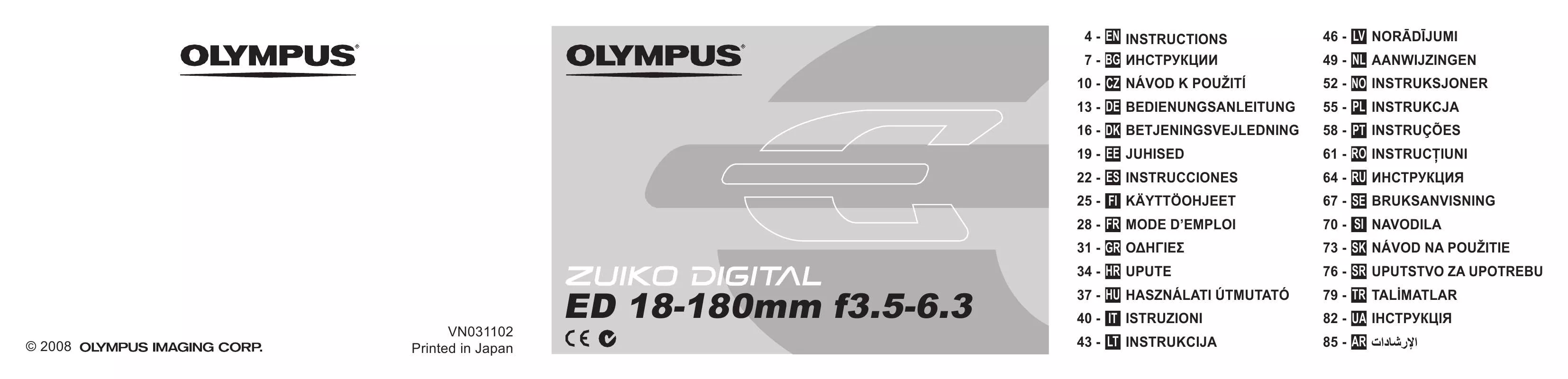 Mode d'emploi OLYMPUS ZUIKO DIGITAL ED 18-180MM F3.5-6.3