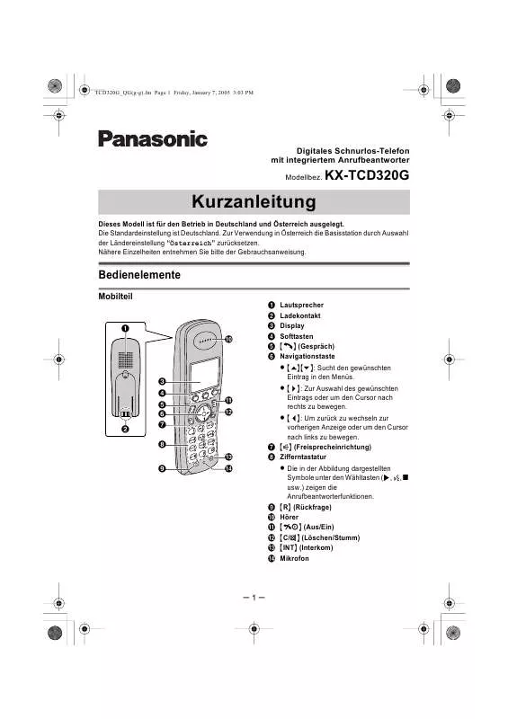 Mode d'emploi PANASONIC KX-TCD320G