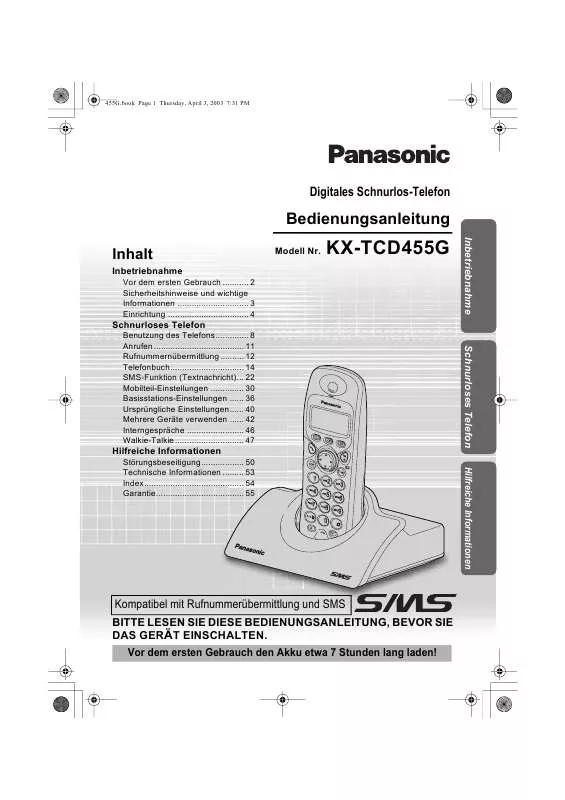 Mode d'emploi PANASONIC KX-TCD455