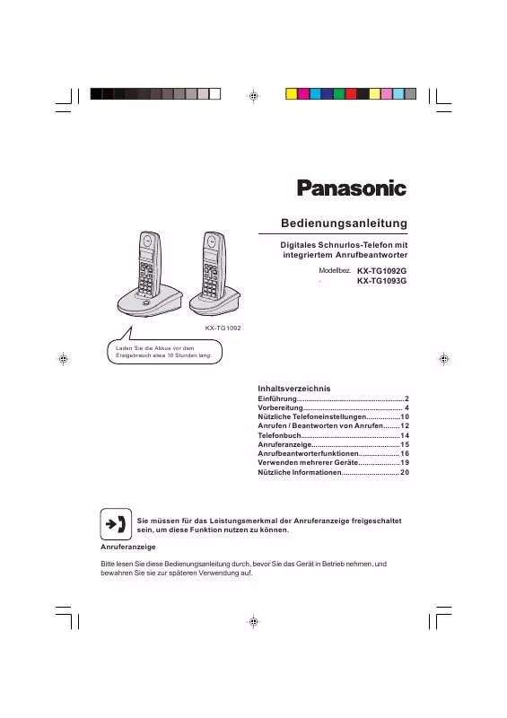 Mode d'emploi PANASONIC KX-TG1093G