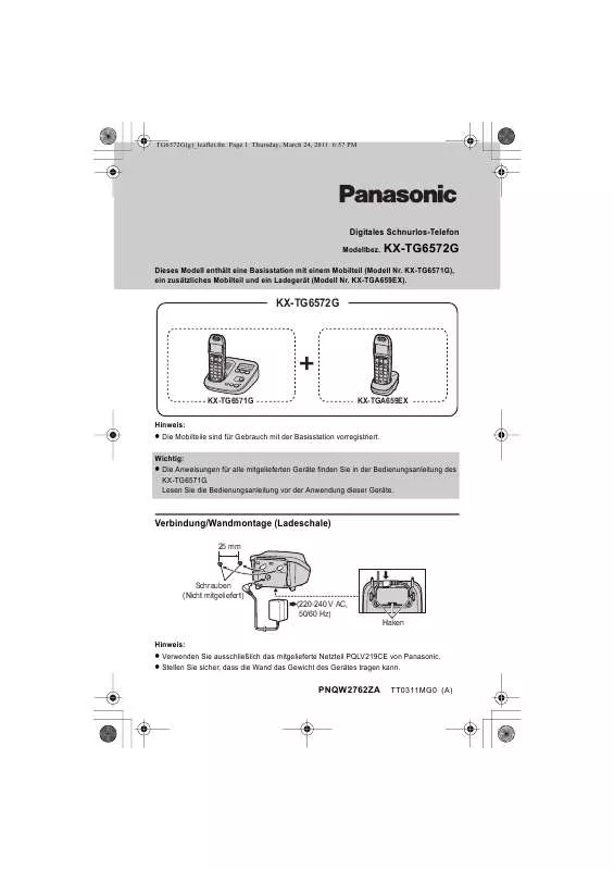 Mode d'emploi PANASONIC KX-TG6572G