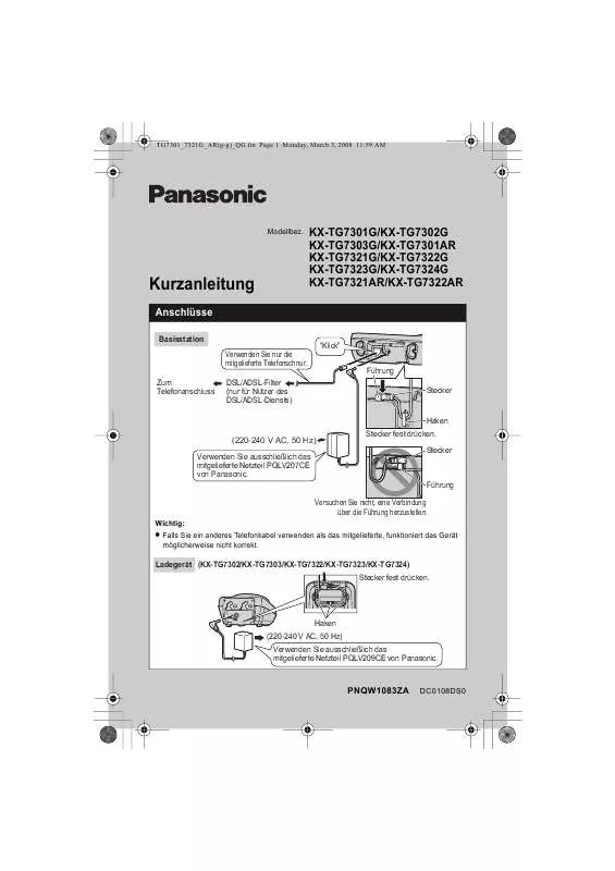 Mode d'emploi PANASONIC KX-TG7301G
