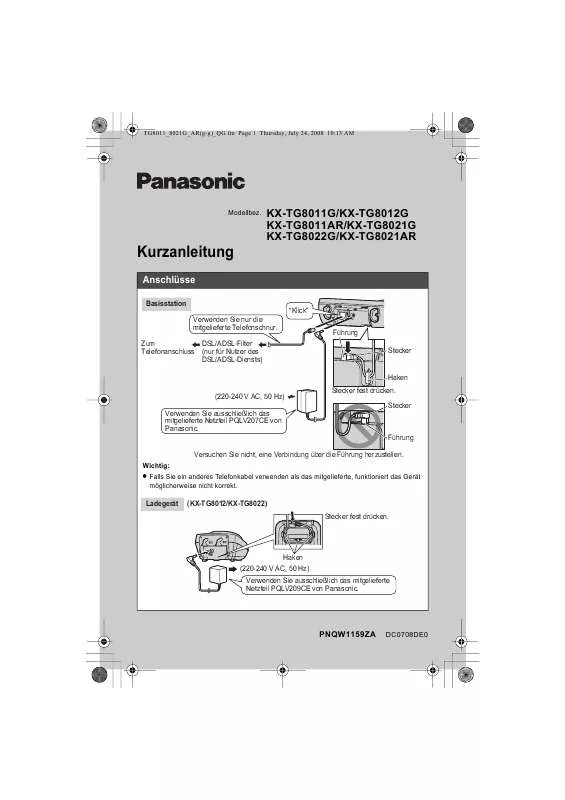 Mode d'emploi PANASONIC KX-TG8011G