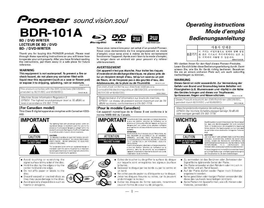 Mode d'emploi PIONEER BDR-101A