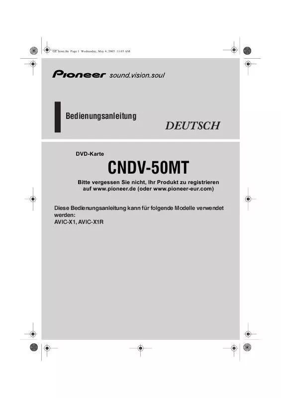 Mode d'emploi PIONEER CNDV-50MT (AVIC-X1, AVIC-X1R)