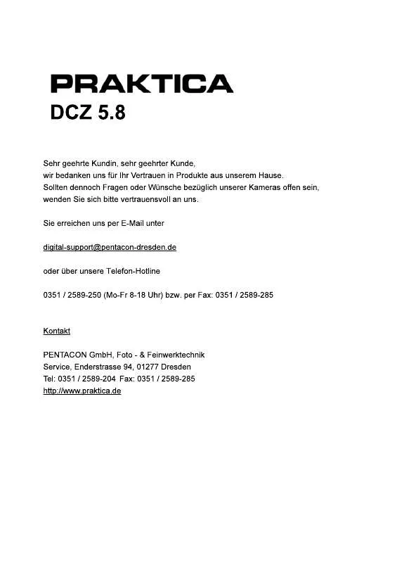 Mode d'emploi PRAKTICA DCZ 5.8