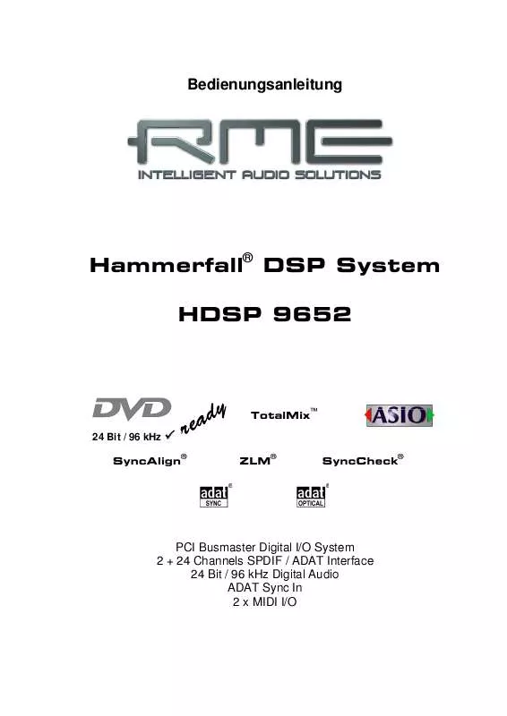 Mode d'emploi RME HDSP 9652