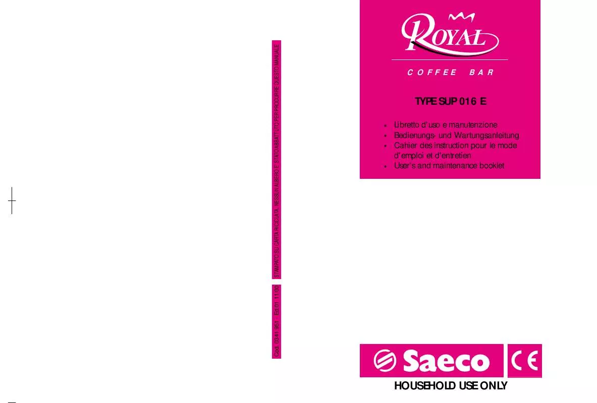 Mode d'emploi SAECO ROYAL COFFEE BAR SUP 016E