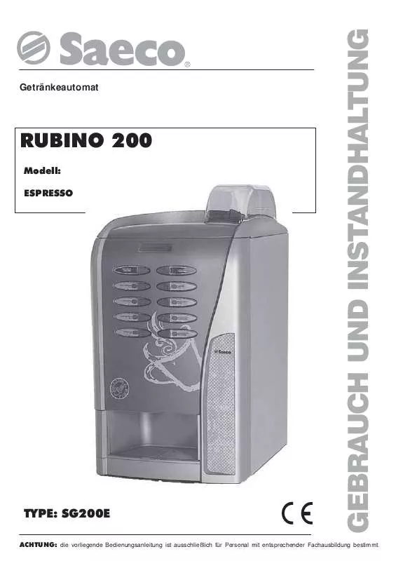 Mode d'emploi SAECO RUBINO 200 ESPRESSO