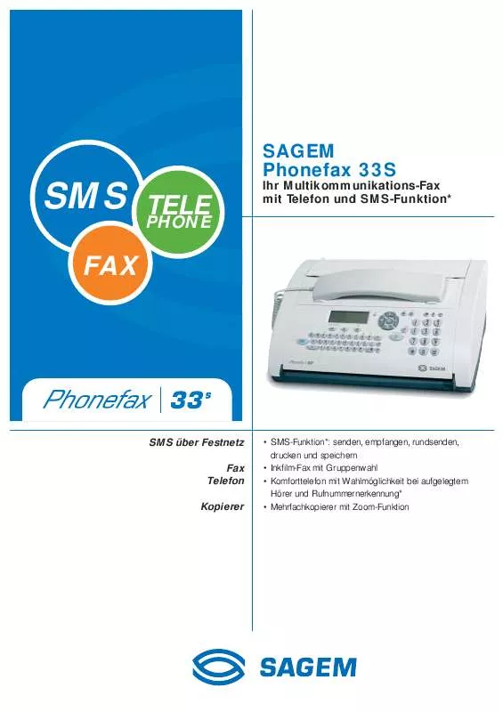 Mode d'emploi SAGEM PHONEFAX 33 S