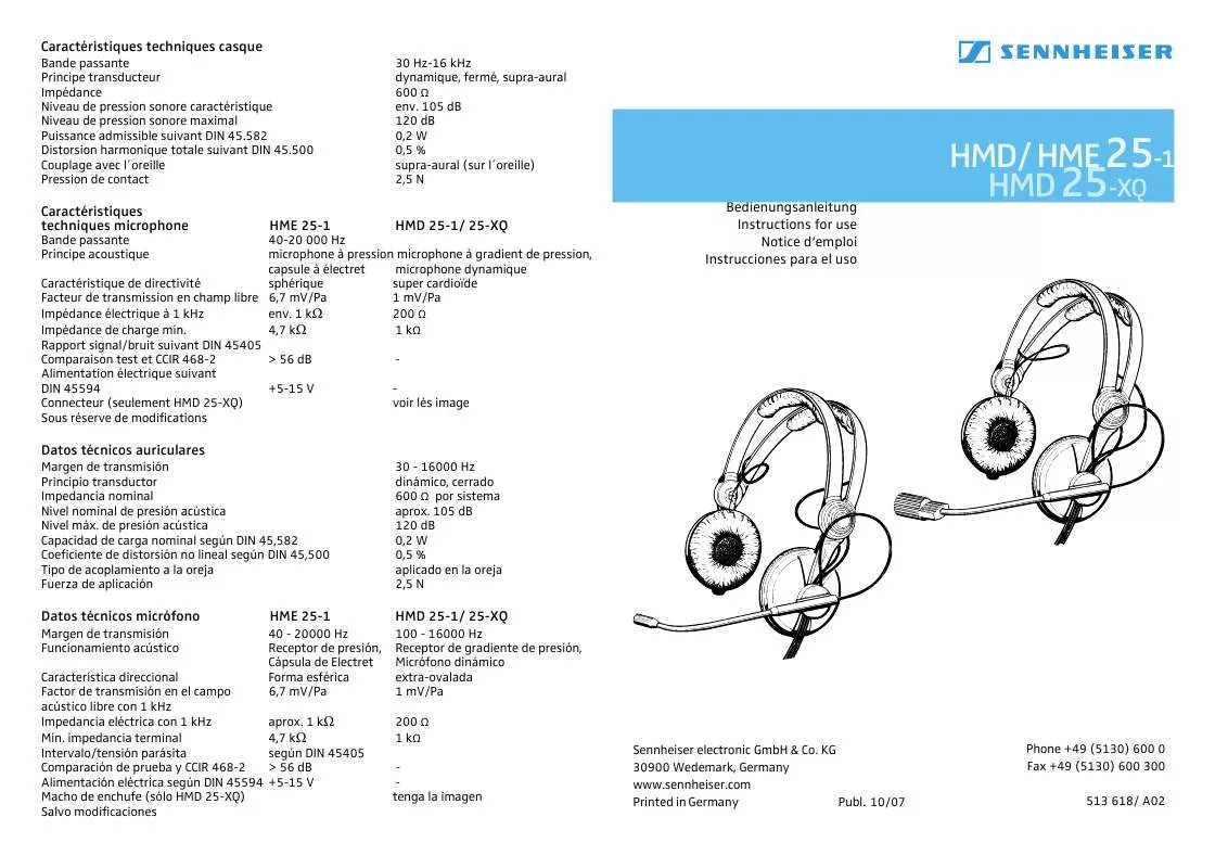 Mode d'emploi SENNHEISER HMD 25-XQ