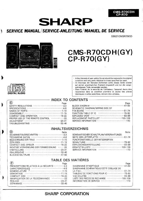 Mode d'emploi SHARP CMS/CP-R70/CDH