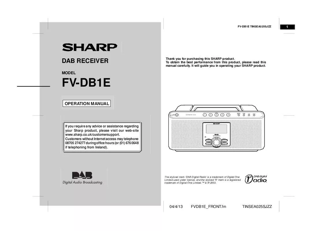 Mode d'emploi SHARP FV-DB1E