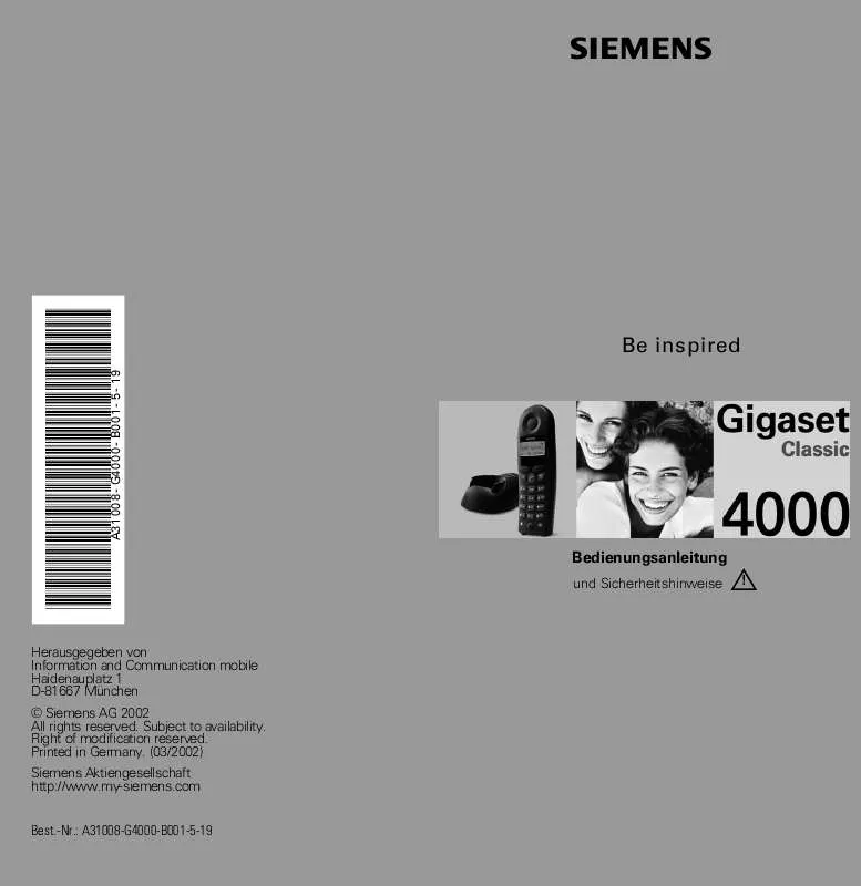 Mode d'emploi SIEMENS GIGASET CLASSIC 4000
