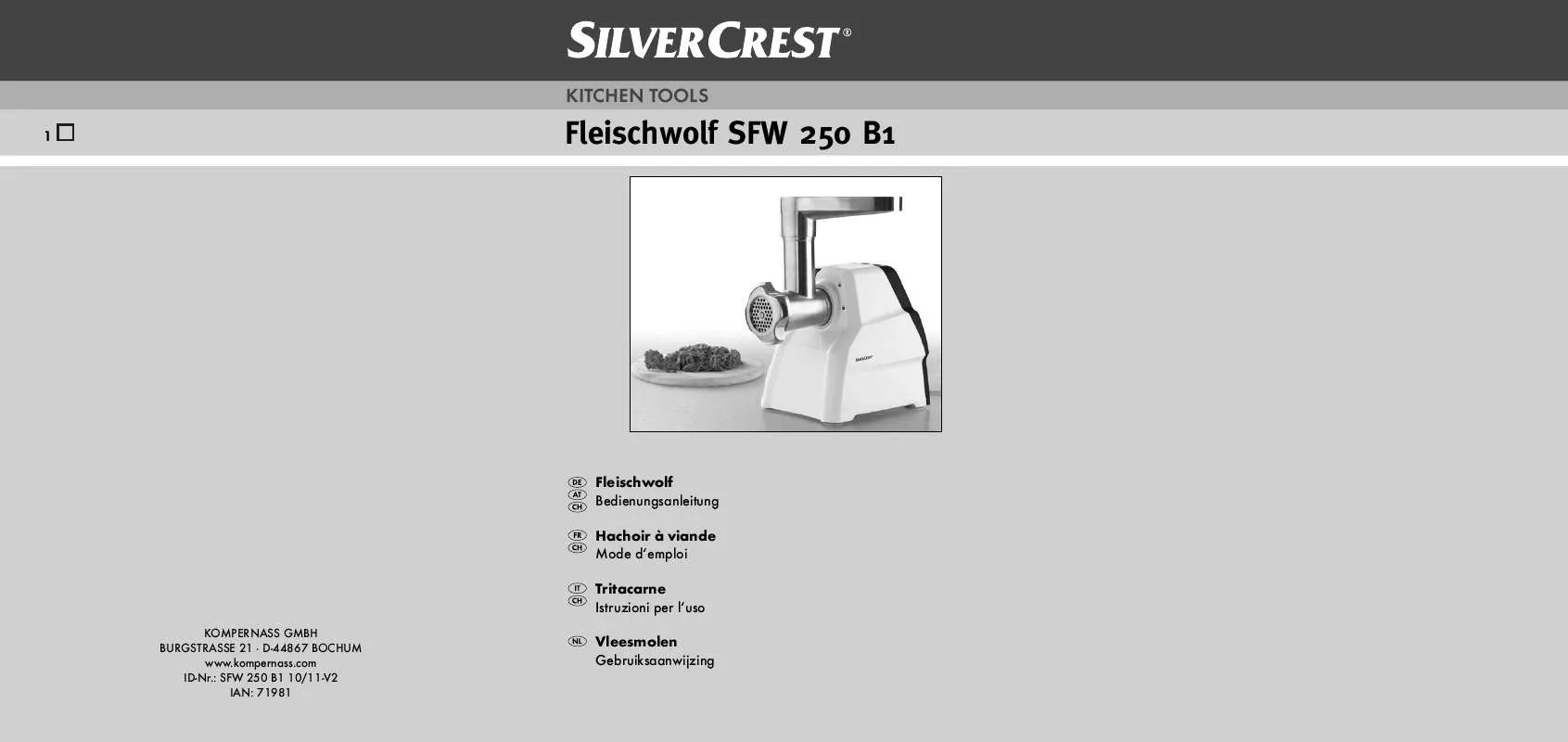 Mode d'emploi SILVERCREST SFW 250 B1