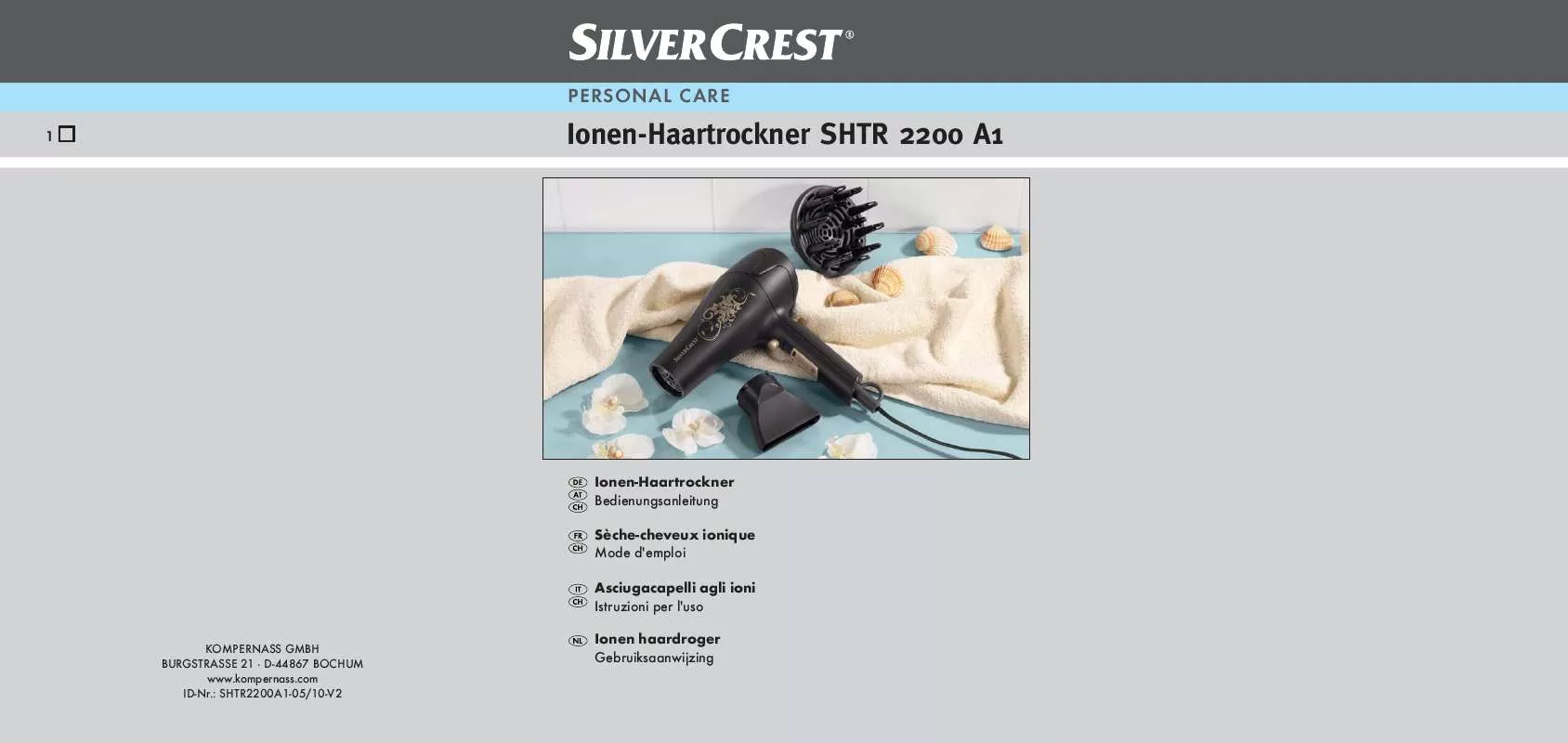 Mode d'emploi SILVERCREST SHTR 2200 A1 IONIC HAIRDRYER