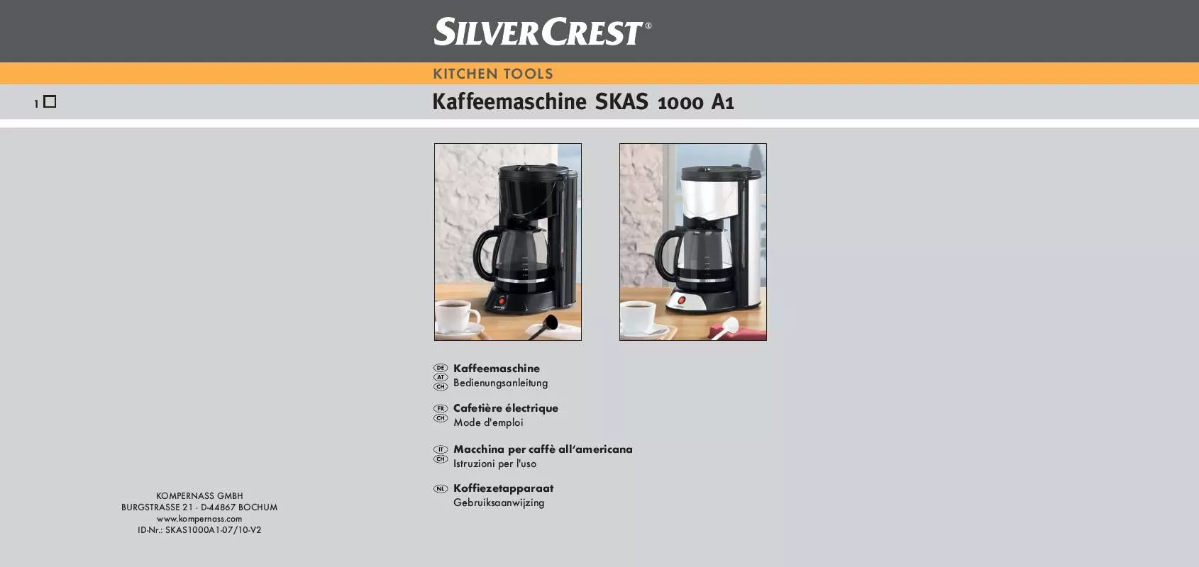 Mode d'emploi SILVERCREST SKAS 1000 A1 COFFEE MAKER
