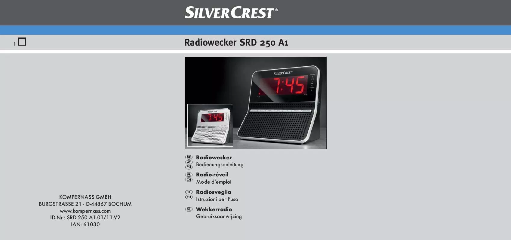 Mode d'emploi SILVERCREST SRD 250 A1 CLOCK RADIO