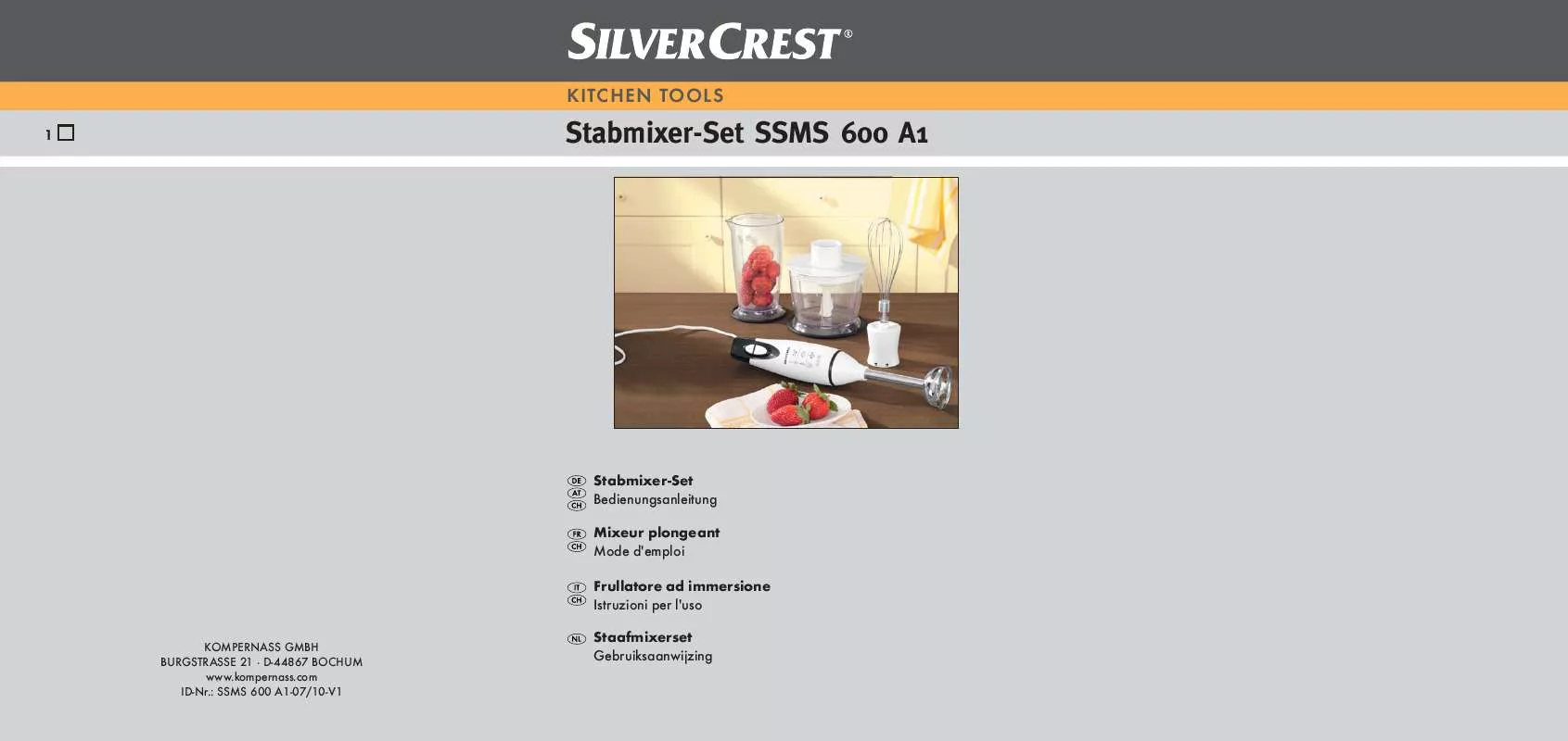 Mode d'emploi SILVERCREST SSMS 600 A1 HAND BLENDER SET