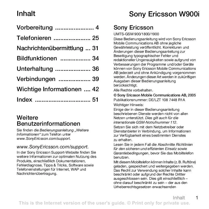 Mode d'emploi SONY ERICSSON W900I