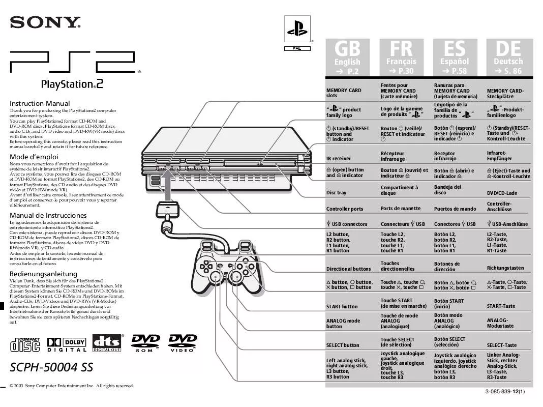 Mode d'emploi SONY PLAYSTATION 2