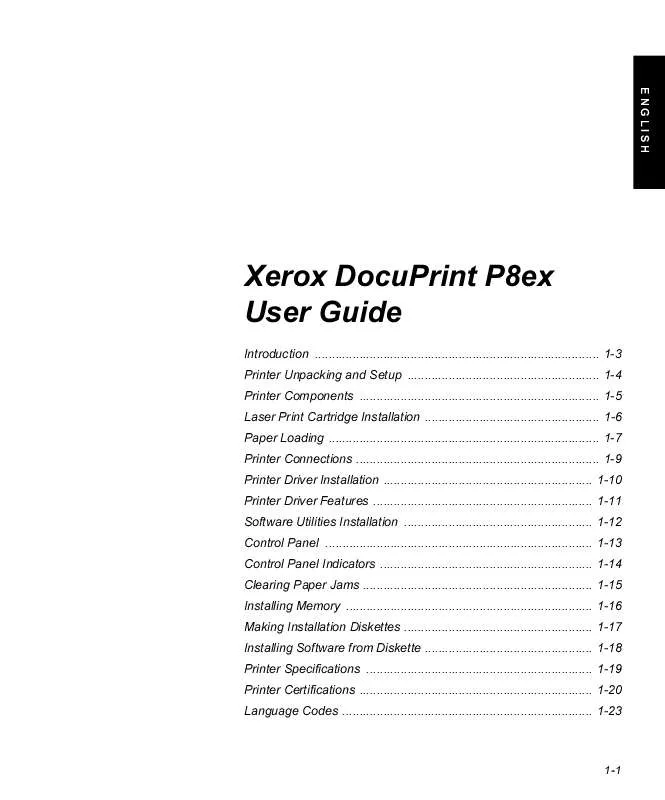 Mode d'emploi XEROX DOCUPRINT P8EX