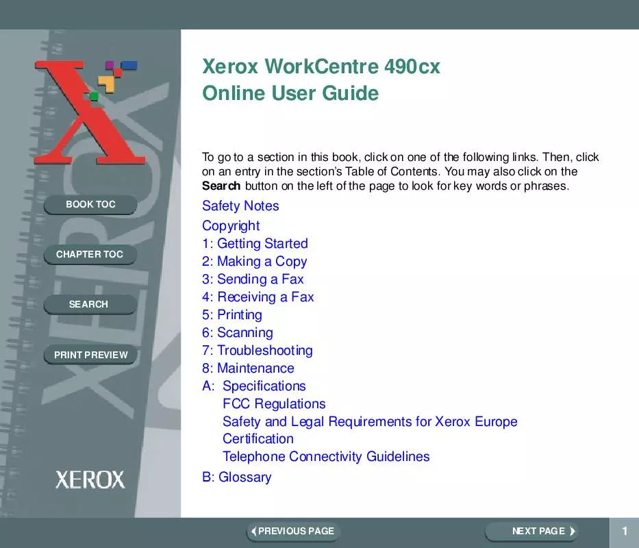 Mode d'emploi XEROX WORKCENTRE 490