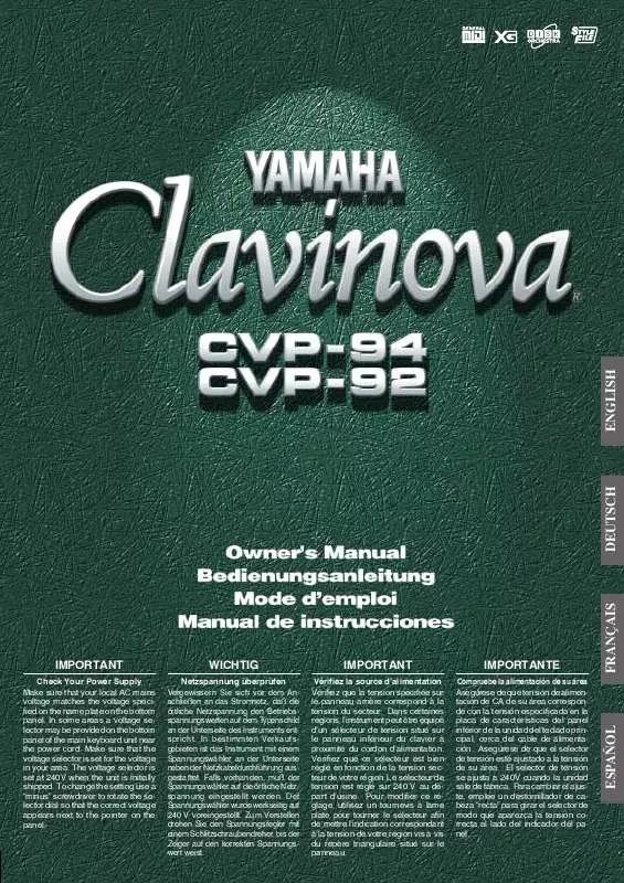 Mode d'emploi YAMAHA CVP-94-CVP-92